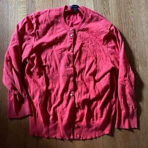 J. Crew Cotton/Nylon Cardigan with 3/4 Sleeves in Flame Orange, Size L